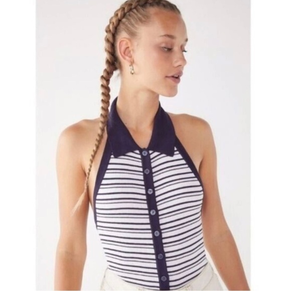 Urban Outfitters Preppy stripe backless collared tank MEDIUM - Picture 2 of 5